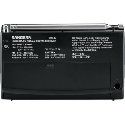 Sangean HDR-14 Radio portátil HD AM FM con pantalla LCD y 40 memorias