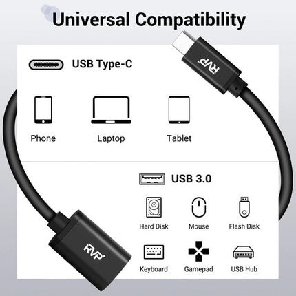 RVP+ Adaptador USB-C a USB-A 3.0 Femenino 2 Pack Negro 5 Gb/s