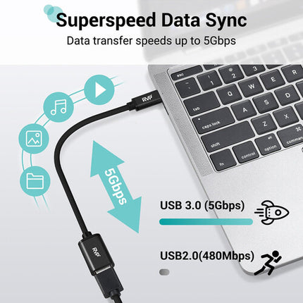 RVP+ Adaptador USB-C a USB-A 3.0 Femenino 2 Pack Negro 5 Gb/s