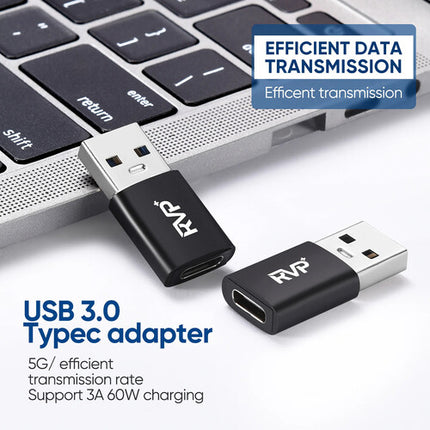 RVP+ Adaptador USB-C a USB-A 3.2 Gen 1 60W 2 Pack Negro