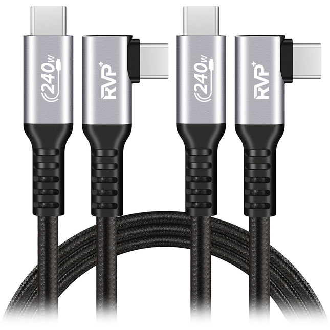 RVP+ Cable USB-C 2.0 Ángulo Recto 6 Pies 480 Mb s 240W 2 Pack Gris
