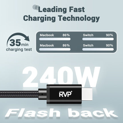 RVP+ Cable de carga USB-C 2.0 3' Negro Juego de 2 con 240W