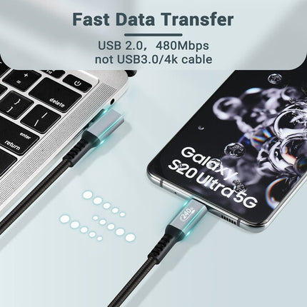 RVP+ Cable USB-C 2.0 Ángulo Recto 6 Pies 480 Mb s 240W 2 Pack Gris