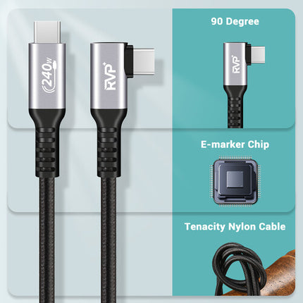 RVP+ Cable USB-C 2.0 Ángulo Recto 3 pies 240W 2 Pack Gris