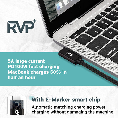 RVP+ Cable USB-C 3.2 Gen 2x2 Ángulo Derecho 3 Pies 20 Gb/s 100W 2-Pack Negro