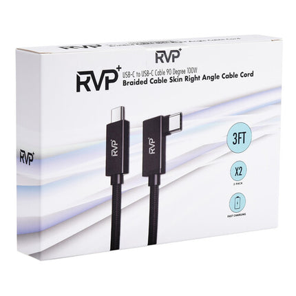 RVP+ Cable USB-C 3.2 Gen 2x2 Ángulo Derecho 3 Pies 20 Gb/s 100W 2-Pack Negro