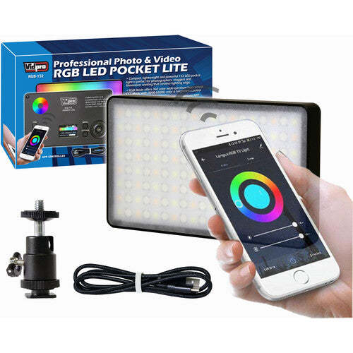 Vidpro RGB-152 Luz LED RGB Profesional para Foto y Video 30006500K Control Brillo 360 Colores Kit Completo