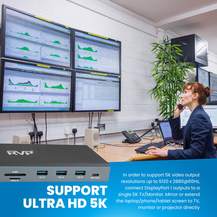 RVP+ RVP-6908X4 Base de Conexión USB-C 3.1 Gen 1 14 en 1 UHD 4K 60 Hz 100W