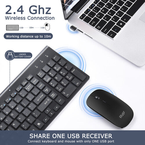 RVP+ Combo Teclado y Ratón Inalámbrico Ultra Delgado Negro 2.4 GHz Alcance 9.7 m