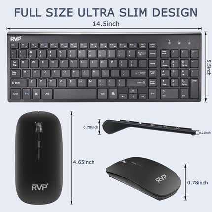 RVP+ Combo Teclado y Ratón Inalámbrico Ultra Delgado Negro 2.4 GHz Alcance 9.7 m