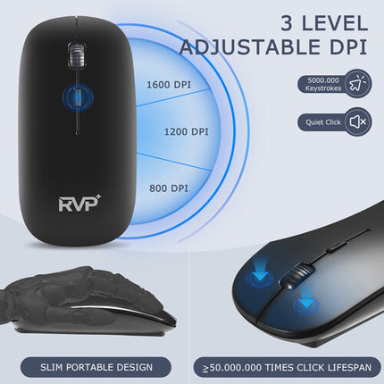 RVP+ Combo Teclado y Ratón Inalámbrico Ultra Delgado Negro 2.4 GHz Alcance 9.7 m