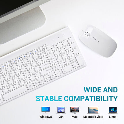 RVP+ Teclado y Ratón Inalámbricos Ultra Delgado Blanco 2.4 GHz 32 Pies Alcance