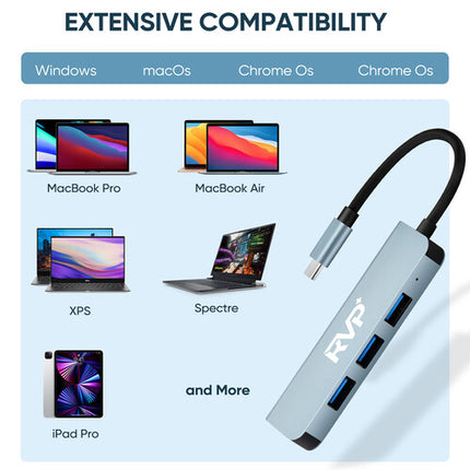 RVP+ Hub USB-C 3.1 Gen 1 con 4 Puertos USB-A 5 Gb/s Plug and Play