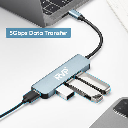 RVP+ Hub USB-C 3.1 Gen 1 con 4 Puertos USB-A 5 Gb/s Plug and Play