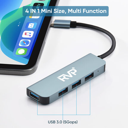 RVP+ Hub USB-C 3.1 Gen 1 con 4 Puertos USB-A 5 Gb/s Plug and Play