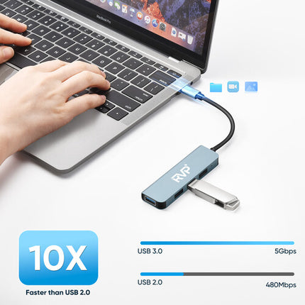 RVP+ Hub USB-C 3.1 Gen 1 con 4 Puertos USB-A 5 Gb/s Plug and Play