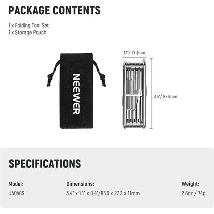 Neewer UA048S Kit de Herramientas Plegable 10 en 1 con 6 Llaves Allen y 4 Destornilladores