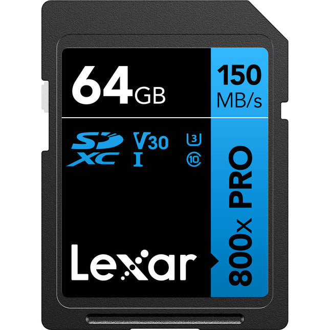 Lexar 64GB Tarjeta SDXC UHS-I 800x PRO V30 Clase 10 150MBs 2-Pack