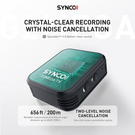 Synco WAir-G2-A2 MEGA Sistema Micrófono Lavalier Inalámbrico 2 Personas 8GB 656ft con Estuche de Carga