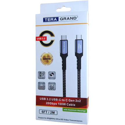 Tera Grand Cable USB-C 3.2 Gen 2x2 6' Negro Gris 20 Gb/s 100W PD