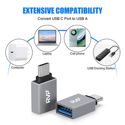 RVP+ Adaptador USB A Hembra a USB C Macho 5 Pack USB 3.2 Gen 1 Alumínio Gris