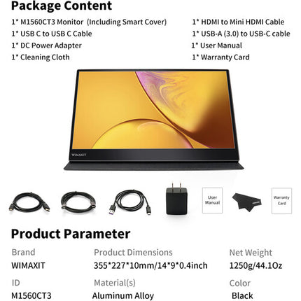 Wimaxit M1560CT3 Monitor Portátil Multi-Táctil 15.6" Full HD 1920x1080 10-Puntos IPS