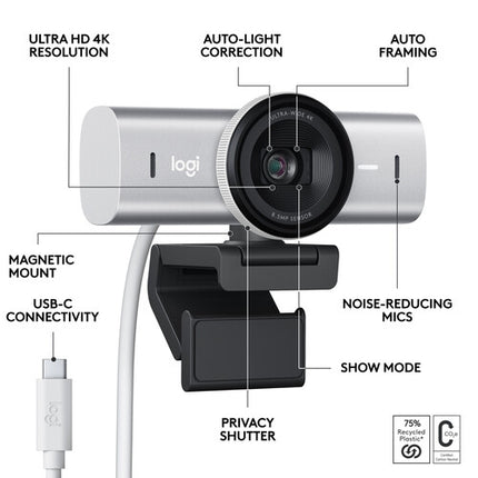 Logitech MX Brio Webcam 4K UHD 30 fps Ángulo 90° con Montura USB-C