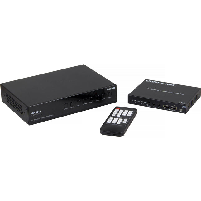 MuxLab 5x1 conmutador de presentación USB-C HDMI con Dante UHD 4K30 y HDBaseT