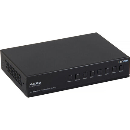 MuxLab 5x1 conmutador de presentación USB-C HDMI con Dante UHD 4K30 y HDBaseT