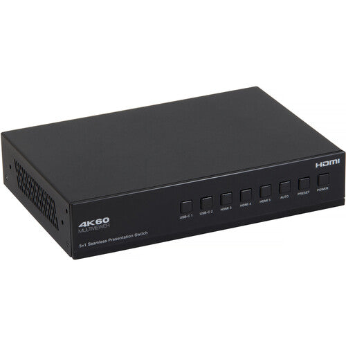 MuxLab 5x1 conmutador de presentación USB-C HDMI con Dante UHD 4K30 y HDBaseT