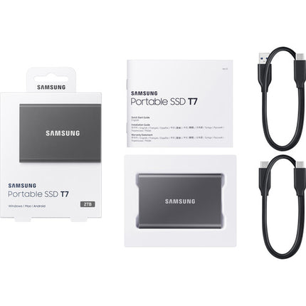 Samsung 2TB T7 SSD portátil Titan Gray USB 3.2 Gen 2 1050 MB/s lectura