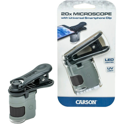 Carson MicroMini Microscopio de Bolsillo con Luz LED y Adaptador Smartphone