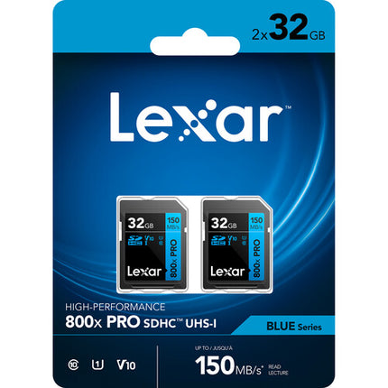 Lexar 32GB Tarjeta de Memoria SDHC UHS-I 150MB/s 2-Pack Azul