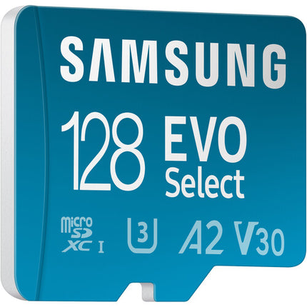 Samsung 128GB EVO Select tarjeta microSDXC 160MBs lectura 30MBs escritura con adaptador SD