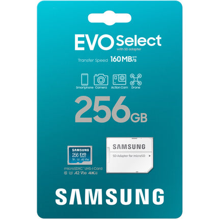 Samsung 256GB EVO Select microSDXC Tarjeta UHS-I 160MB/s con Adaptador SD