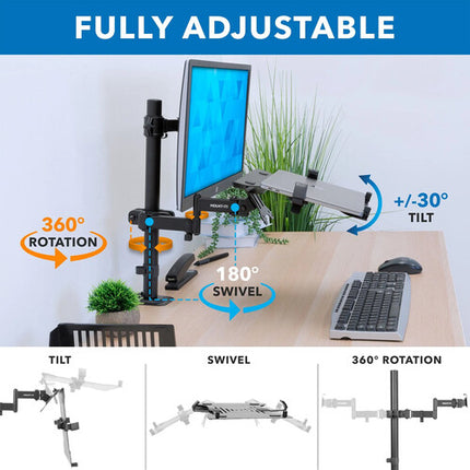 Mount-It! Soporte para portátil de poste 15.6 pulgadas inclinación 30° rotación 360°