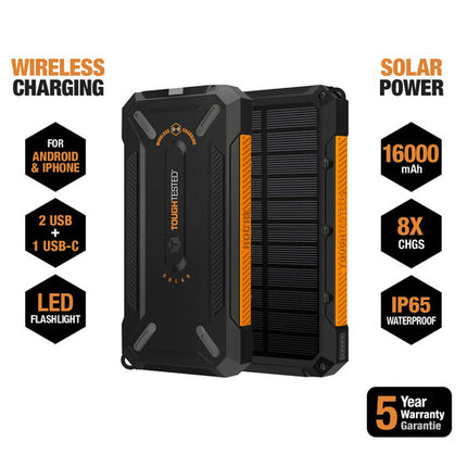 ToughTested Power Bank Solar 16000mAh Carga Inalámbrica IP65 Clip
