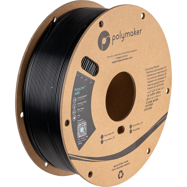 Polymaker 1.75mm PolyLite ABS Filamento 3kg Negro 1.75mm diámetro resellable bolsa al vacío