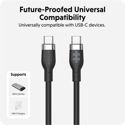 HYPER Cable de carga USB-C 2.0 240W 3.3 pies silicona negro