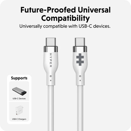HYPER Cable USB-C 2.0 silicona carga 240W 3.3 pies blanco