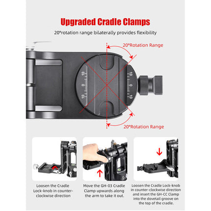 Sunwayfoto GH-03+ Cabezal Gimbal Dual Capacidad 30kg Altura 16cm