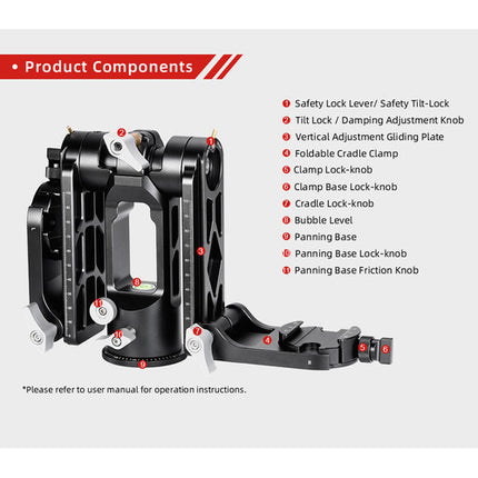 Sunwayfoto GH-03+ Cabezal Gimbal Dual Capacidad 30kg Altura 16cm