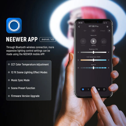 Neewer RP18B Pro LED Ring Light Bi-Color 18" 825 Lux Control Bluetooth