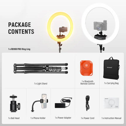 Neewer RP18B Pro LED Ring Light Bi-Color 18" 825 Lux Control Bluetooth