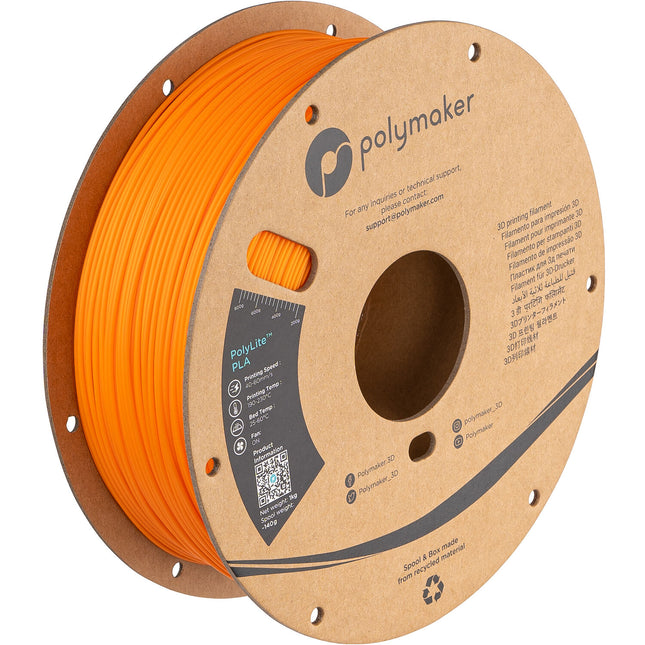 Polymaker PolyLite PLA Filamento 2.85mm 1kg Naranja Resistente para Impresoras 3D