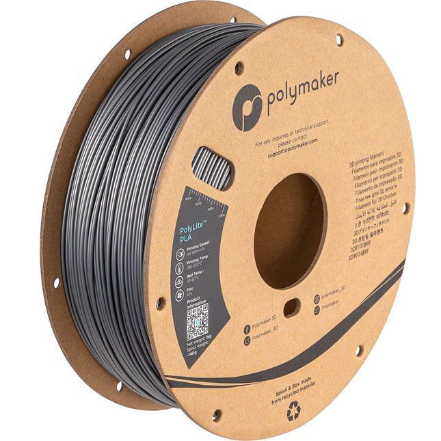 Polymaker PolyLite PLA Filamento 1.75mm 1kg Gris Acero para impresión 3D