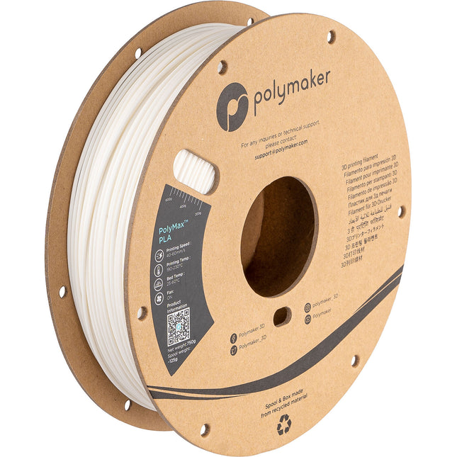 Polymaker PolyMax PLA 1.75mm Filamento Blanco 750g Temperatura 190-230°C Velocidad 40-60mm/s