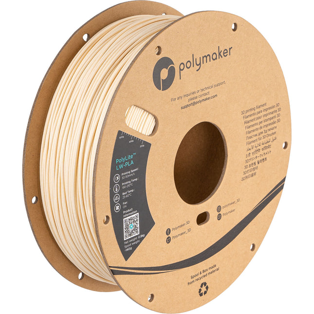Polymaker 1.75mm PolyLite LW-PLA Filamento PLA Ligero 500g Blanco