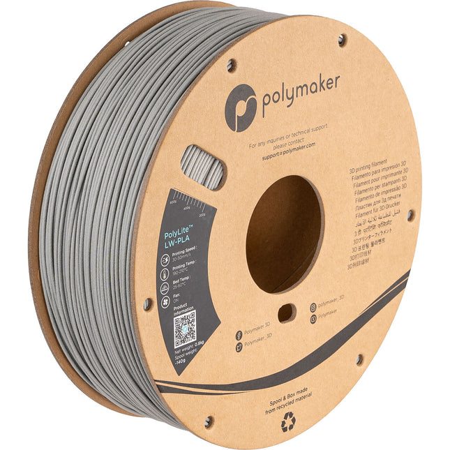 Polymaker PolyLite LW-PLA Filamento ligero PLA 1.75mm 500g gris