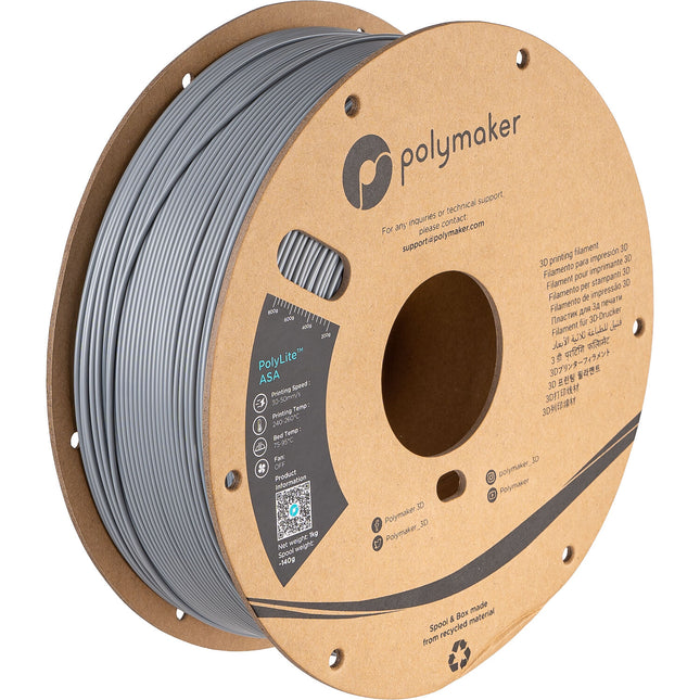 Polymaker PolyLite ASA Filamento 2.85mm 1kg Gris para impresión 3D
